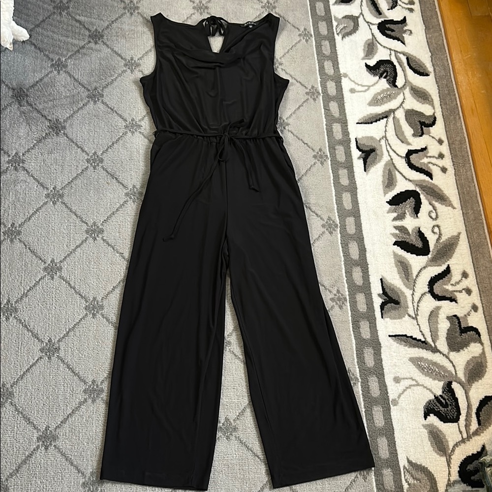 MARINA Black Sleeveless Jumpsuit with Wide-Leg Design Key Hole Back